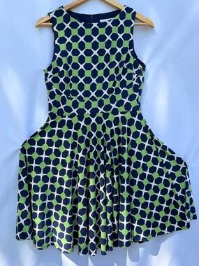 Donna Morgan Navy and Lime Geometric Fit & Flare Dress